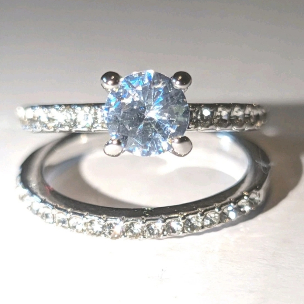 Women's 3 Ct Round Princess Cut Lab-created Diamond Engagement Duo Ring Set Sz 7 - Picture 15 of 17